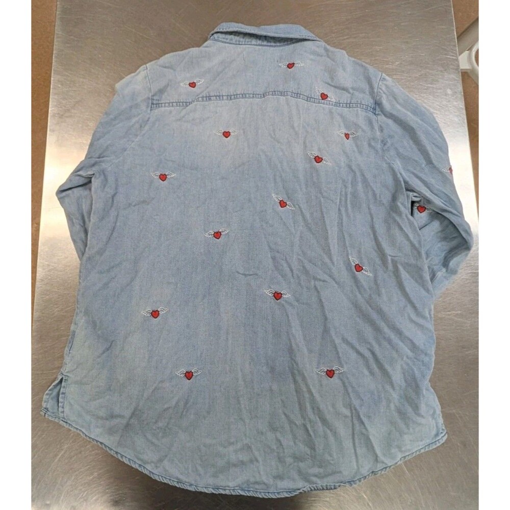 Billy T XL Love Wing Embroidered Distressed Denim Canvas Utility Shirt Women's - Picture 10 of 10